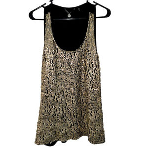 BKE Buckle Boutique Tank Top Women Large L Gold Pullover Blouse Sequins Shiny